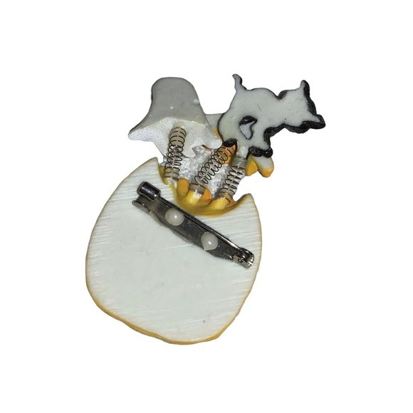 Halloween Pumpkin Jack-O-lantern Pin with Spring attached Ghost & Black Cat - Picture 4 of 4